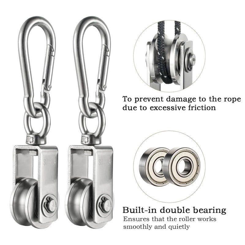 KCNOFNC Cable Pulley Wheel for Rope with Carabiner,Ball Bearings, Smooth No Noise, 360° Swivel Small Wire Pulley for Pulley System Lifting, DIY Home Gym, Winch, 1 Pack - Image 4